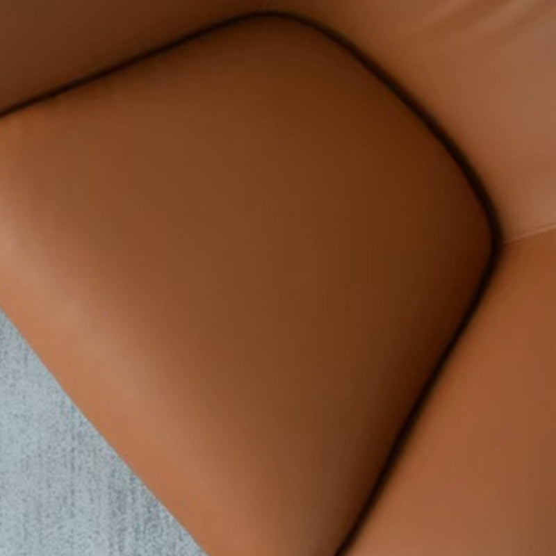 Modern Leather Fixed Back Chair in Brown Upholstered Flared Arms Chair