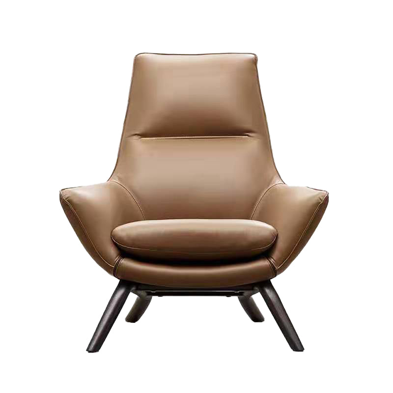 Modern Leather Fixed Back Chair in Brown Upholstered Flared Arms Chair