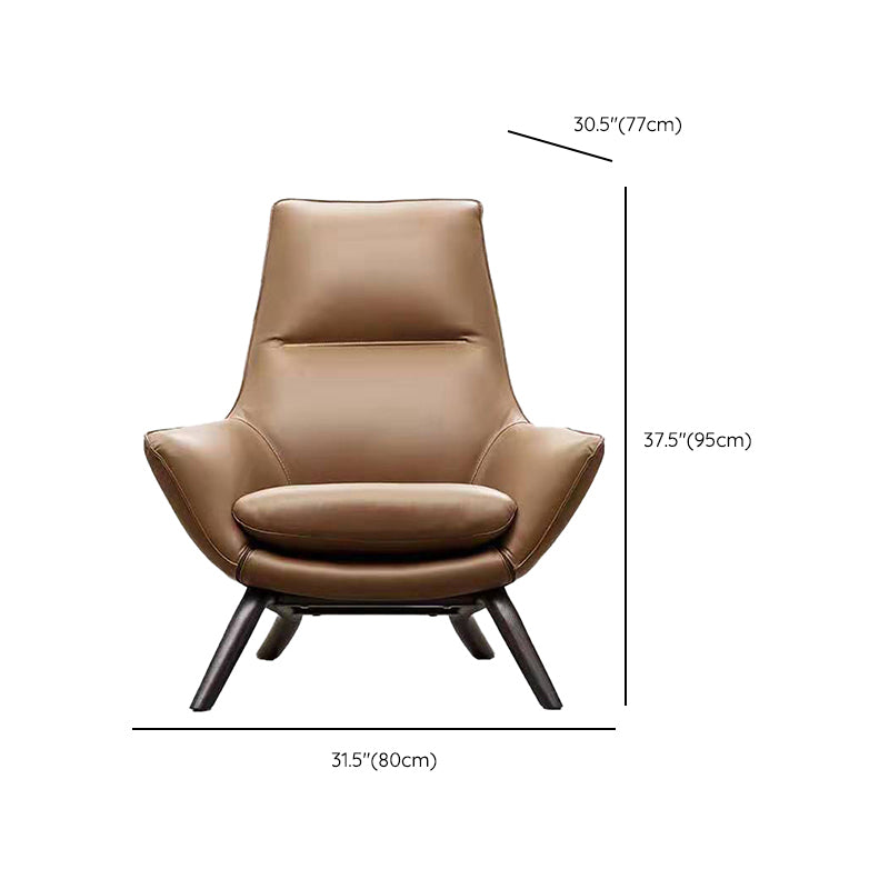 Modern Leather Fixed Back Chair in Brown Upholstered Flared Arms Chair