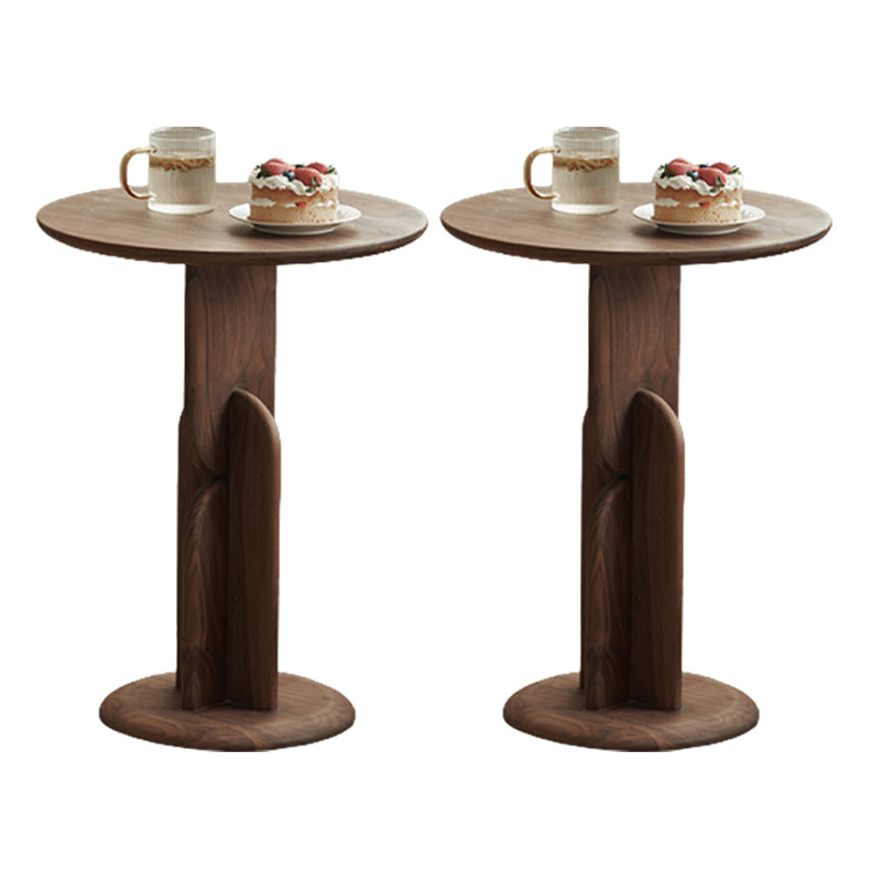 Contemporary Side End Table Round Pedestal Walnut Living Room Solid Wood Corner Table