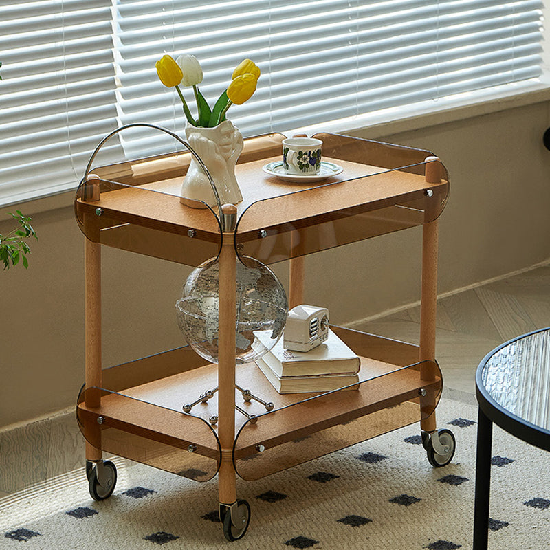 Modern Side Table Glass Top with Storage Rectangular Double Tier Accent Side Table