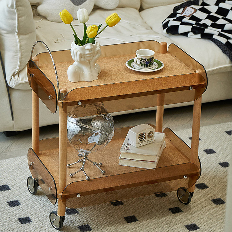 Modern Side Table Glass Top with Storage Rectangular Double Tier Accent Side Table