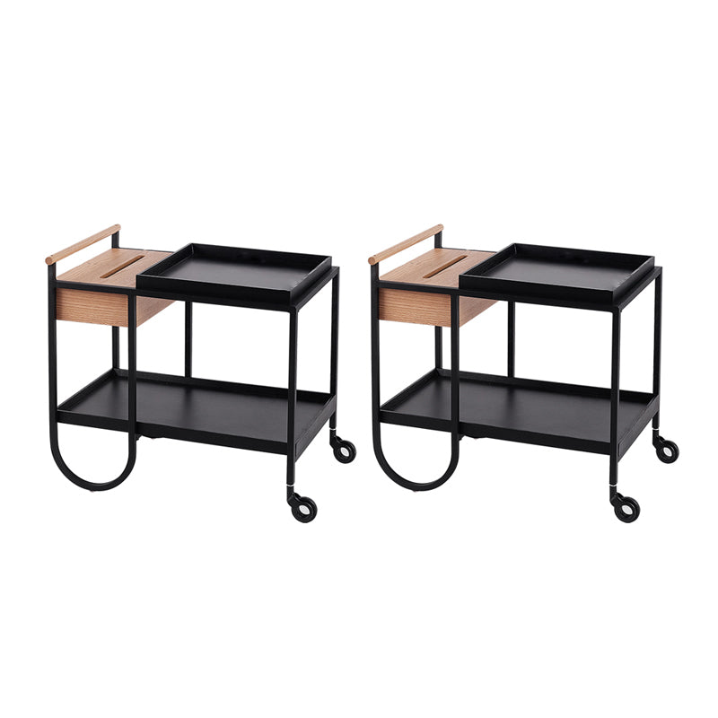 Modernistic Double Tier Accent Side Table Solid Wood Black Rectangular Corner Table