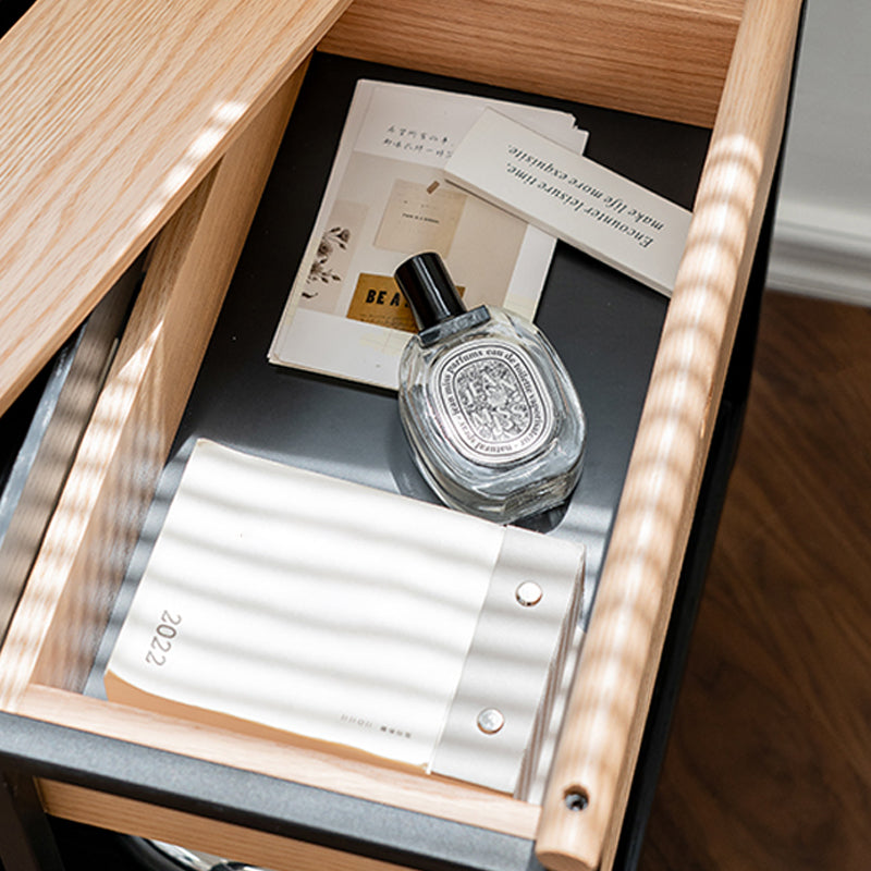 Modernistic Double Tier Accent Side Table Solid Wood Black Rectangular Corner Table