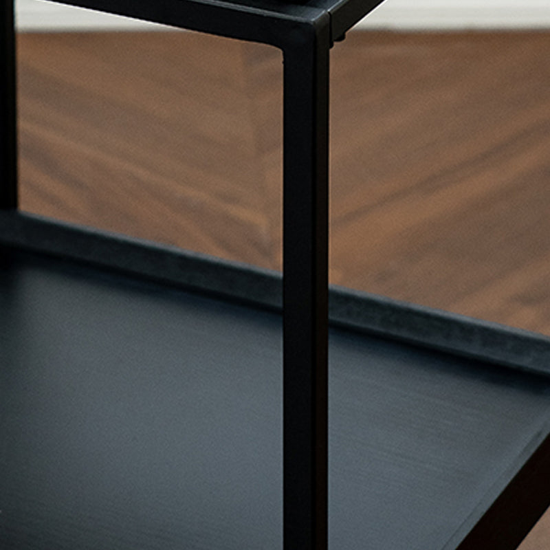 Modernistic Double Tier Accent Side Table Solid Wood Black Rectangular Corner Table