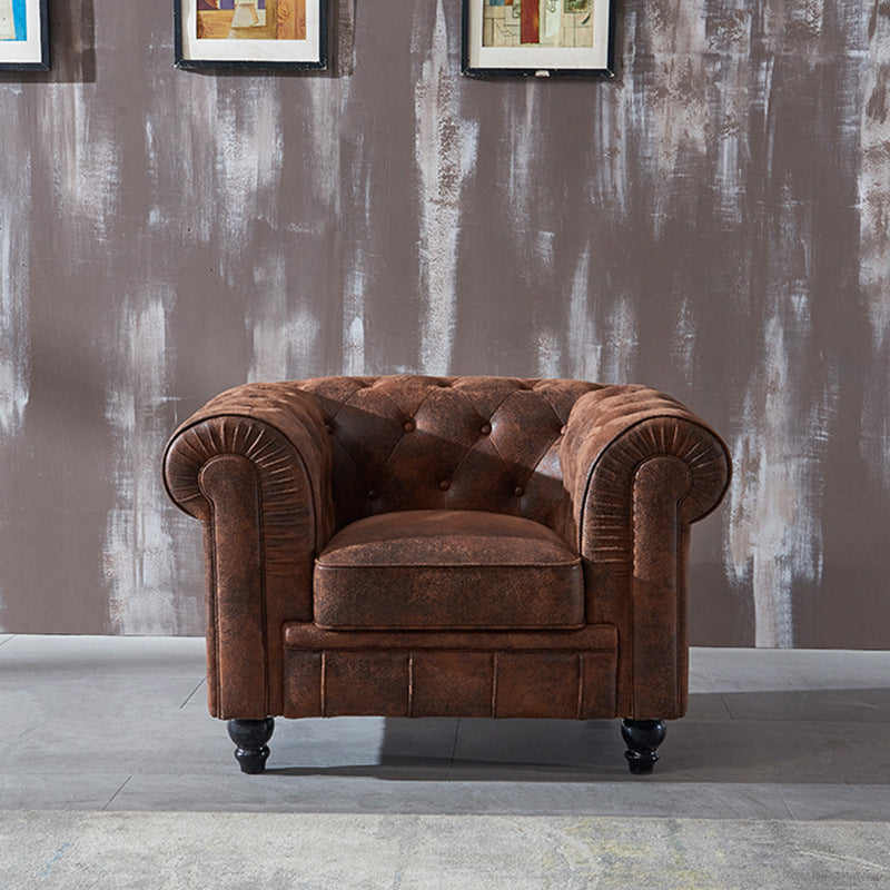 Chesterfield Dark Brown Sofa Apartment Tuxedo Arm Loveseat Genuine Leather Sofa