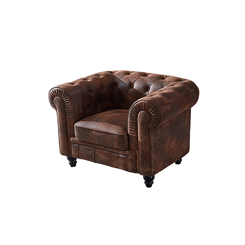 Chesterfield Dark Brown Sofa Apartment Tuxedo Arm Loveseat Genuine Leather Sofa