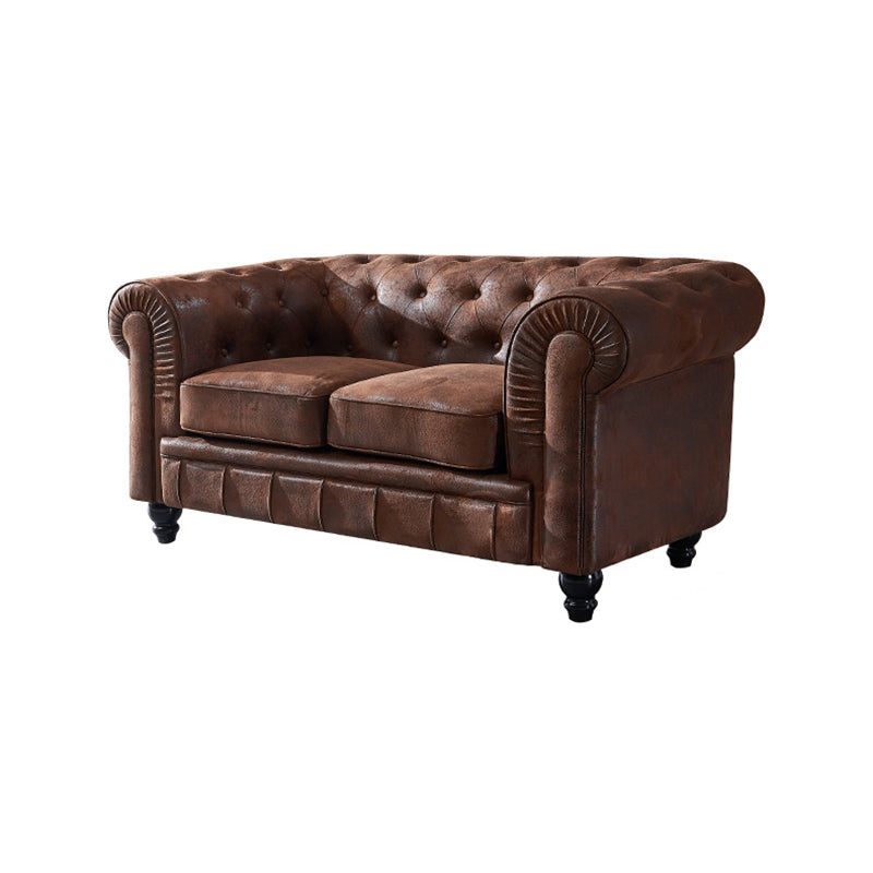 Chesterfield Dark Brown Sofa Apartment Tuxedo Arm Loveseat Genuine Leather Sofa