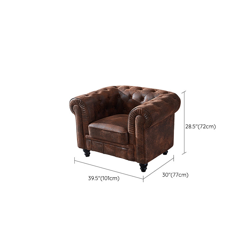 Chesterfield Dark Brown Sofa Apartment Tuxedo Arm Loveseat Genuine Leather Sofa