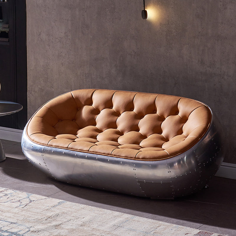 Contemporary Seating Orange Leather Tufted Living Room Settee