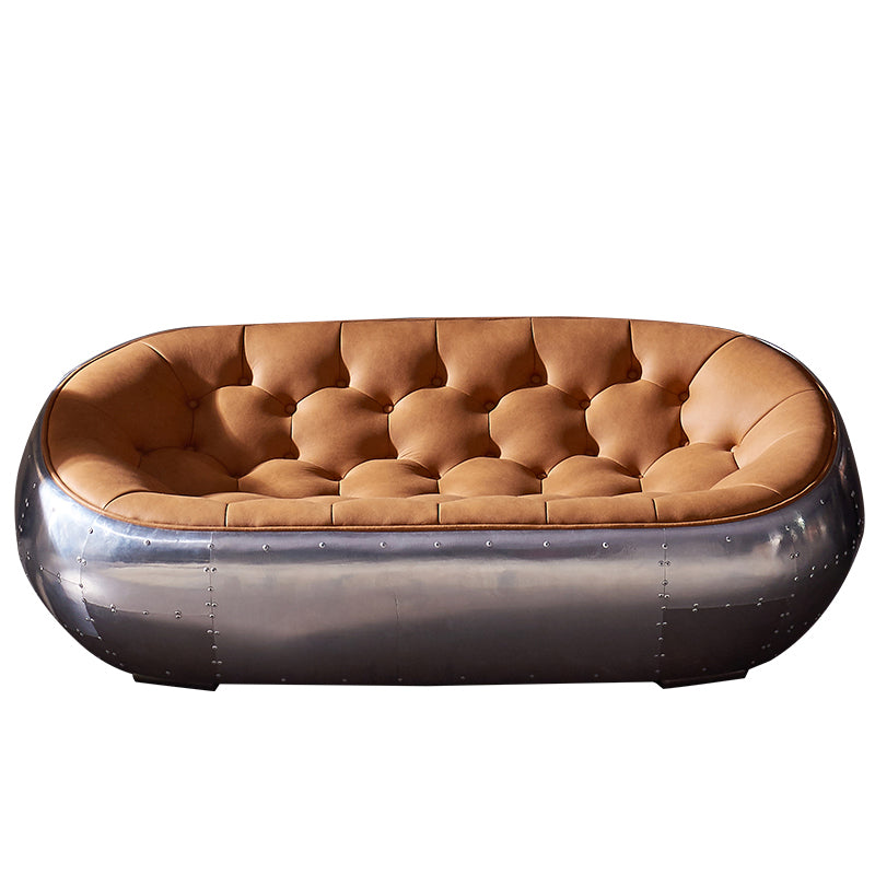 Contemporary Seating Orange Leather Tufted Living Room Settee
