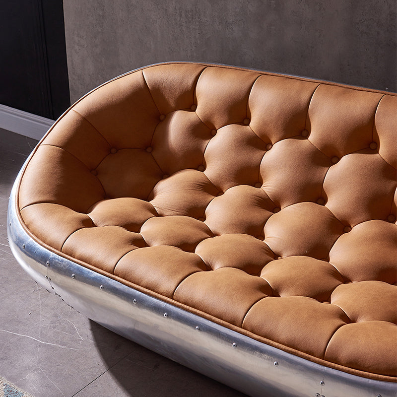 Contemporary Seating Orange Leather Tufted Living Room Settee