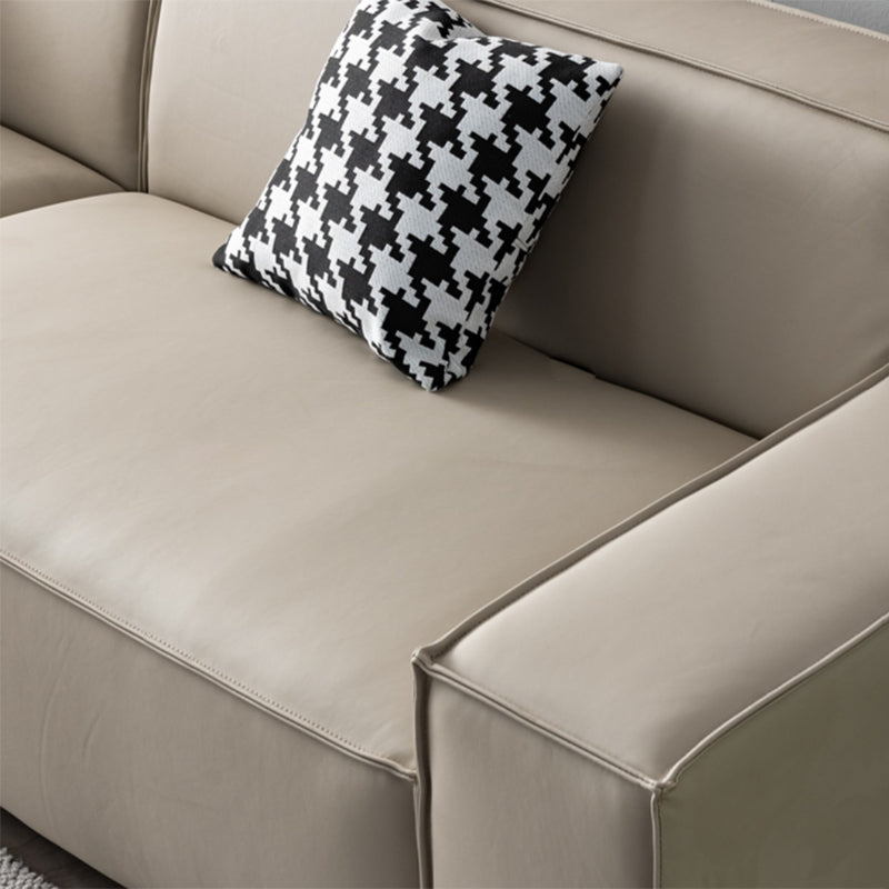 Contemporary White Cushions Square Arm Living Room Genuine Leather Seating