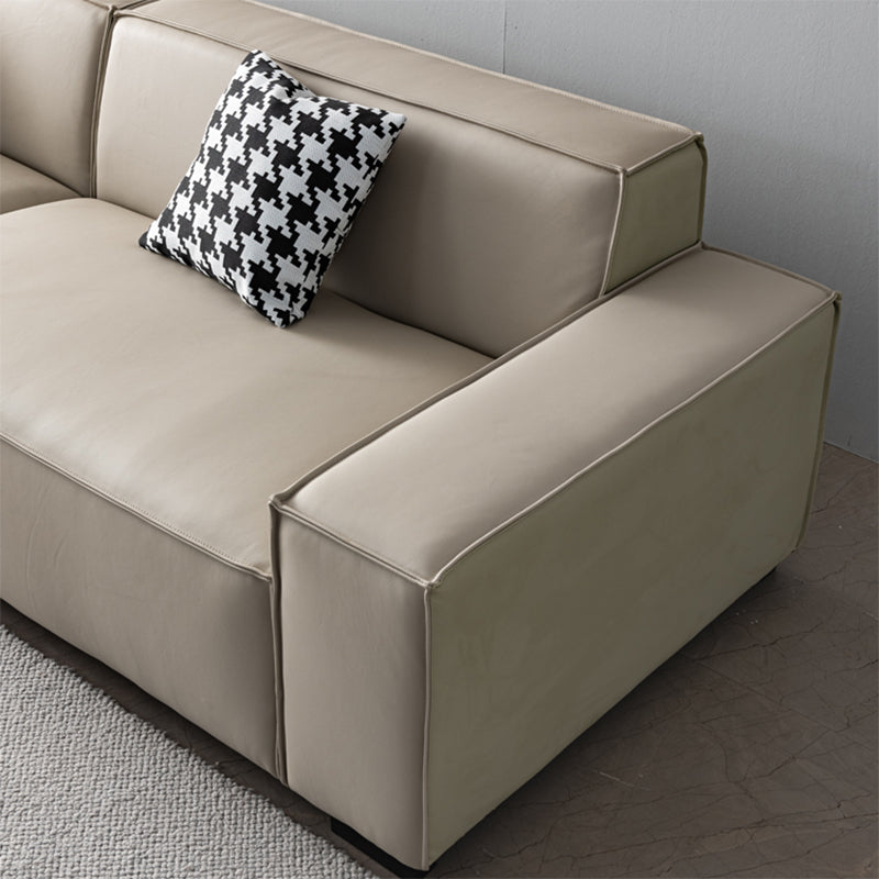 Contemporary White Cushions Square Arm Living Room Genuine Leather Seating