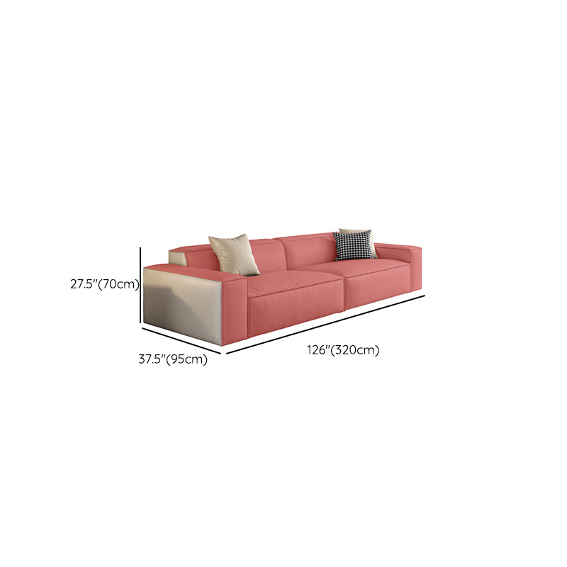 Contemporary White Cushions Square Arm Living Room Genuine Leather Seating