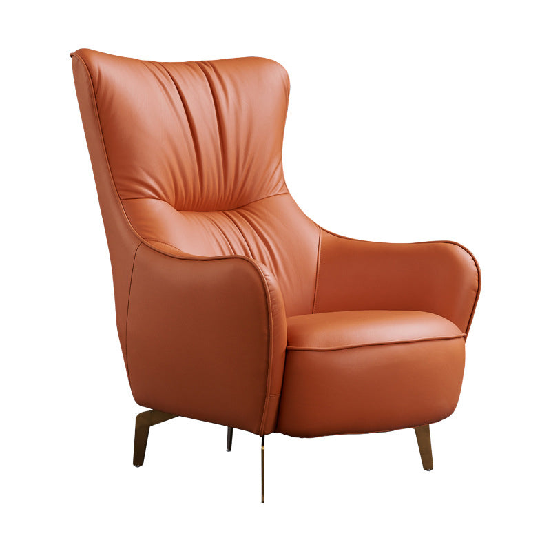Modern Fixed Back Chair Solid Color Upholstered Genuine Leather ArmChair