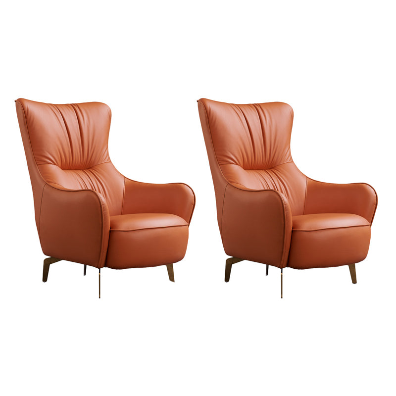 Modern Fixed Back Chair Solid Color Upholstered Genuine Leather ArmChair