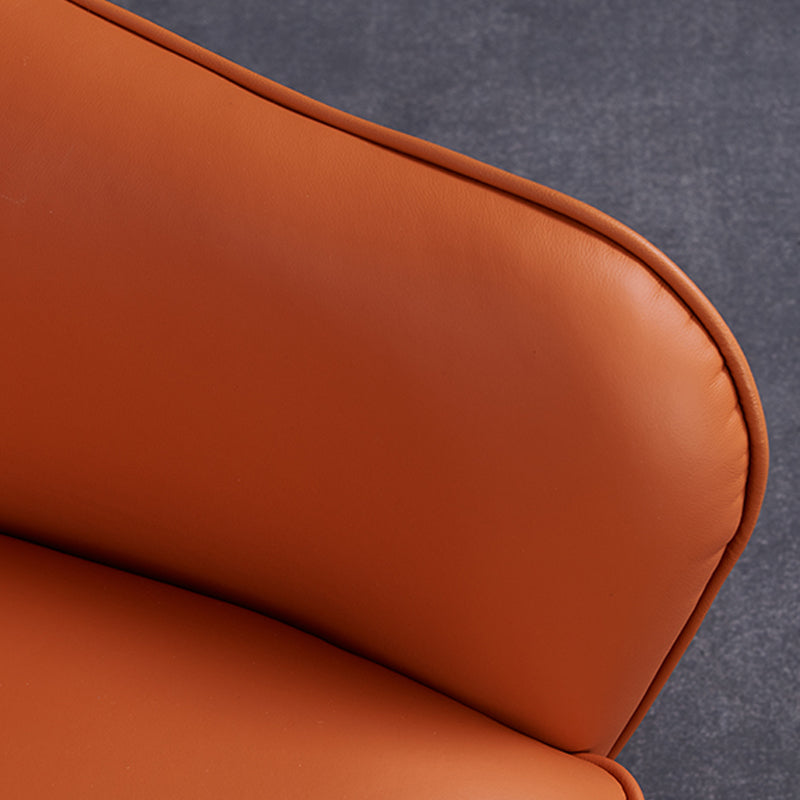 Modern Fixed Back Chair Solid Color Upholstered Genuine Leather ArmChair
