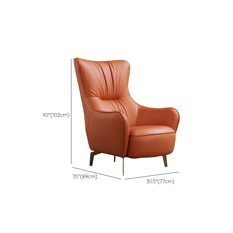 Modern Fixed Back Chair Solid Color Upholstered Genuine Leather ArmChair
