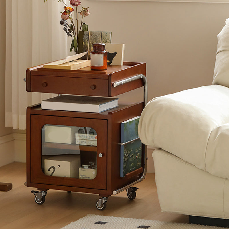 Modern Solid Wood Accent Side Table Rectangular Living Room with Storage