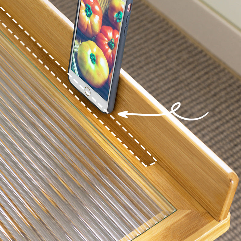 Rectangular Glass Top Side Table Wood Sofa Side Accent Table