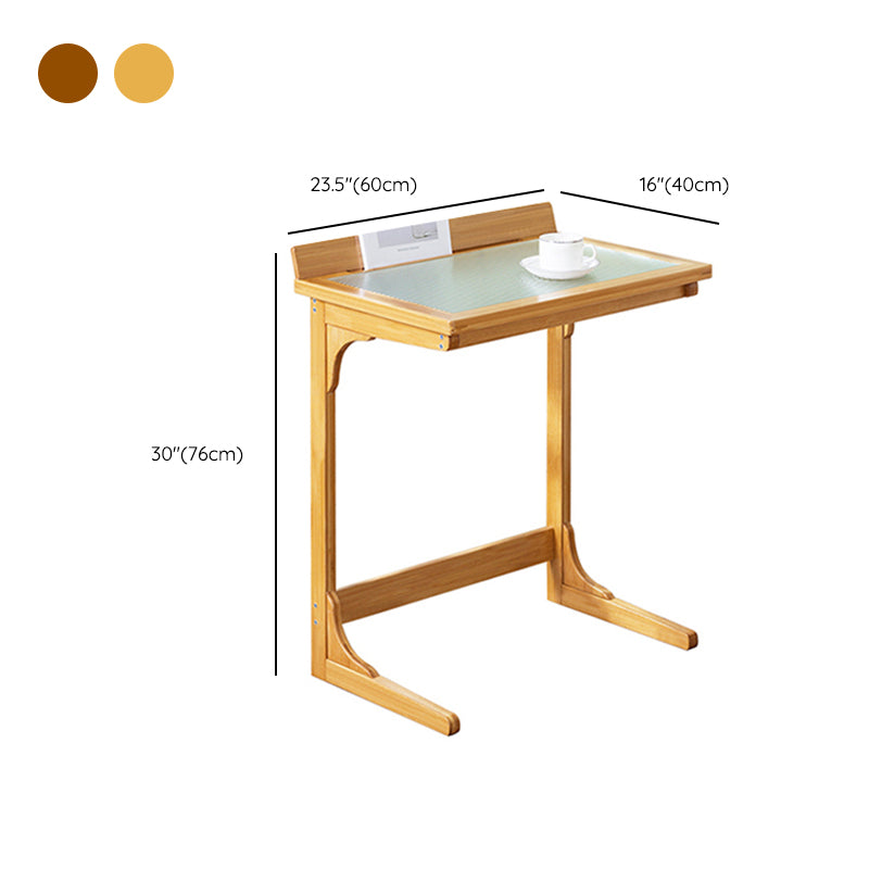 Rectangular Glass Top Side Table Wood Sofa Side Accent Table