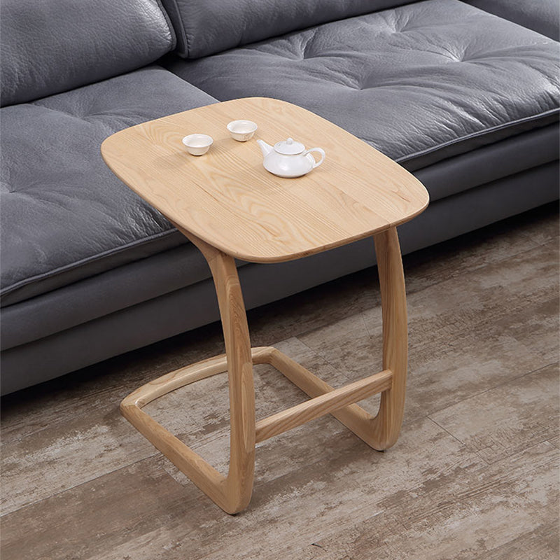 Modern Style Wood End Table Rectangular C-shape Sofa Side Accent Table