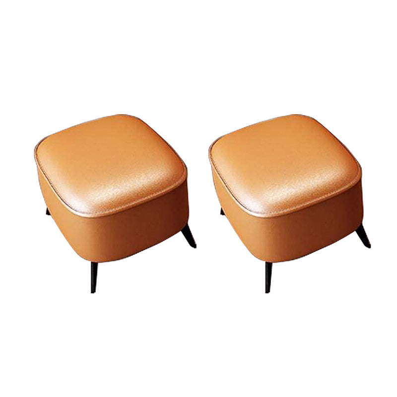 Modern Pillow Back Chair Genuine Leather Upholstered ArmChair in Orange