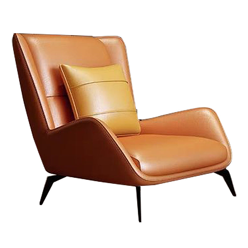 Modern Pillow Back Chair Genuine Leather Upholstered ArmChair in Orange