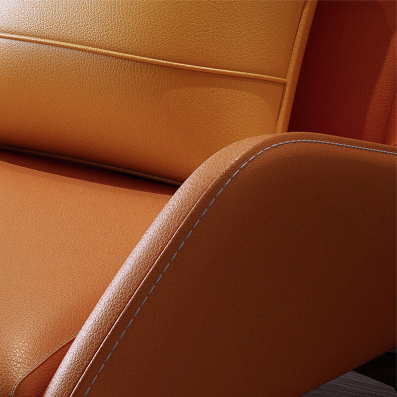 Modern Pillow Back Chair Genuine Leather Upholstered ArmChair in Orange