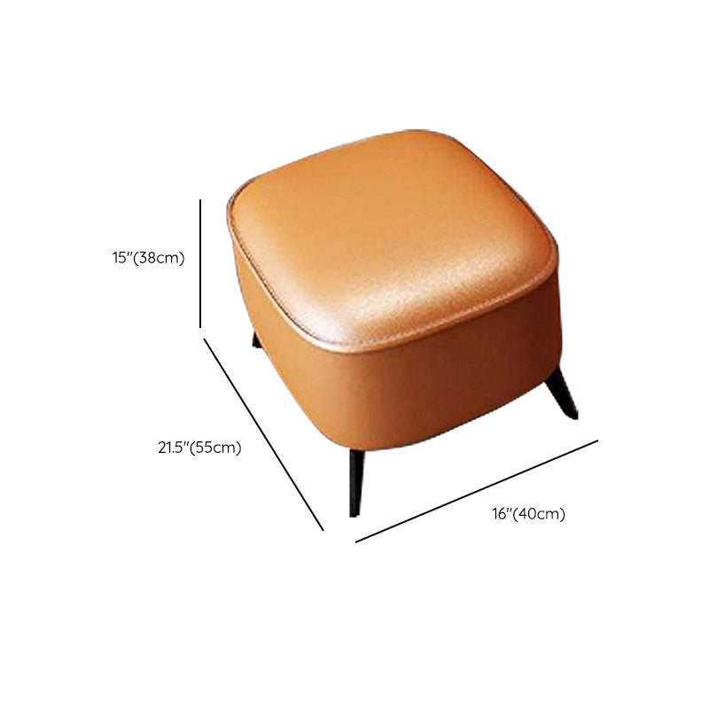 Modern Pillow Back Chair Genuine Leather Upholstered ArmChair in Orange