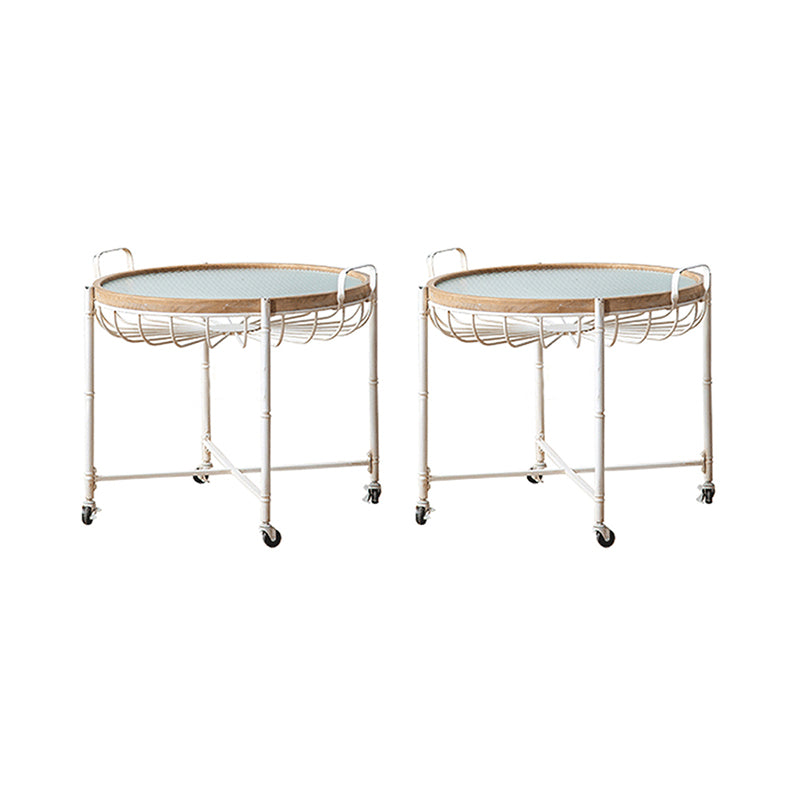 Metal Cross Legs End Table White Glass Top Accent Side Table