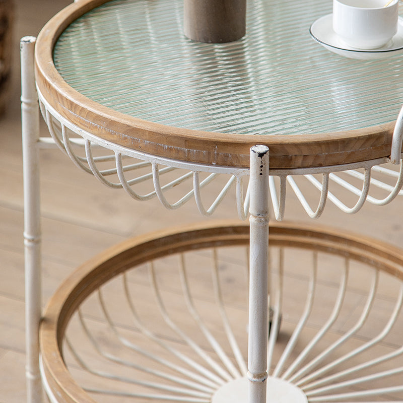 Metal Cross Legs End Table White Glass Top Accent Side Table