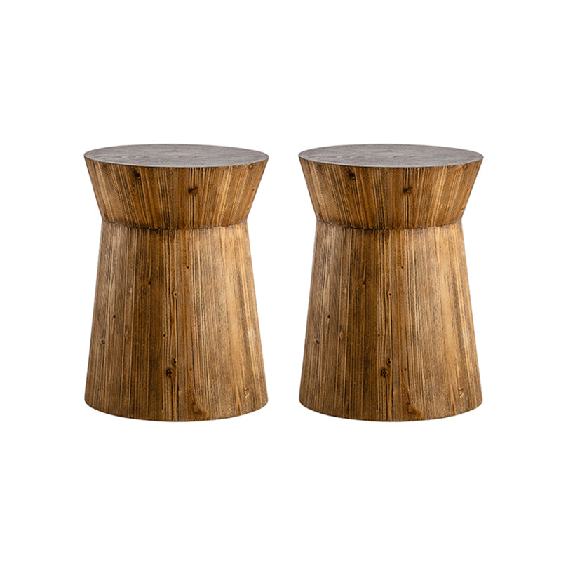 Rustic Drum Side Table Solid Wood Round End Table in Distressed Finish