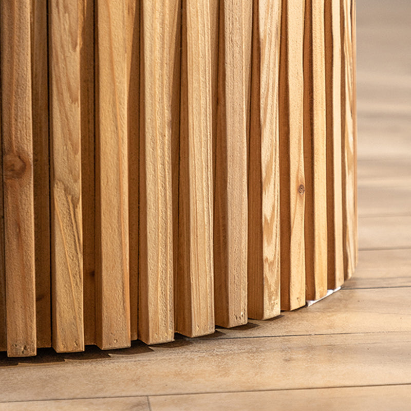 Rustic Drum Side Table Solid Wood Round End Table in Distressed Finish