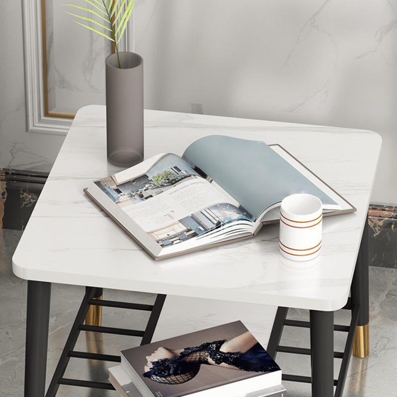 4 Legs Metal End Table Luxurious Stone Top Side End Snack Table