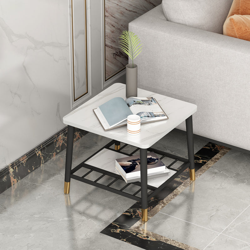 4 Legs Metal End Table Luxurious Stone Top Side End Snack Table