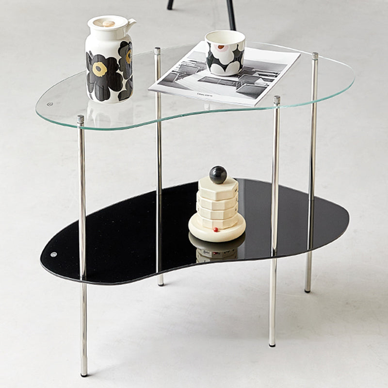 Modern Glass 2-shelf Side Table 4 Legs Sofa Side Accent Table