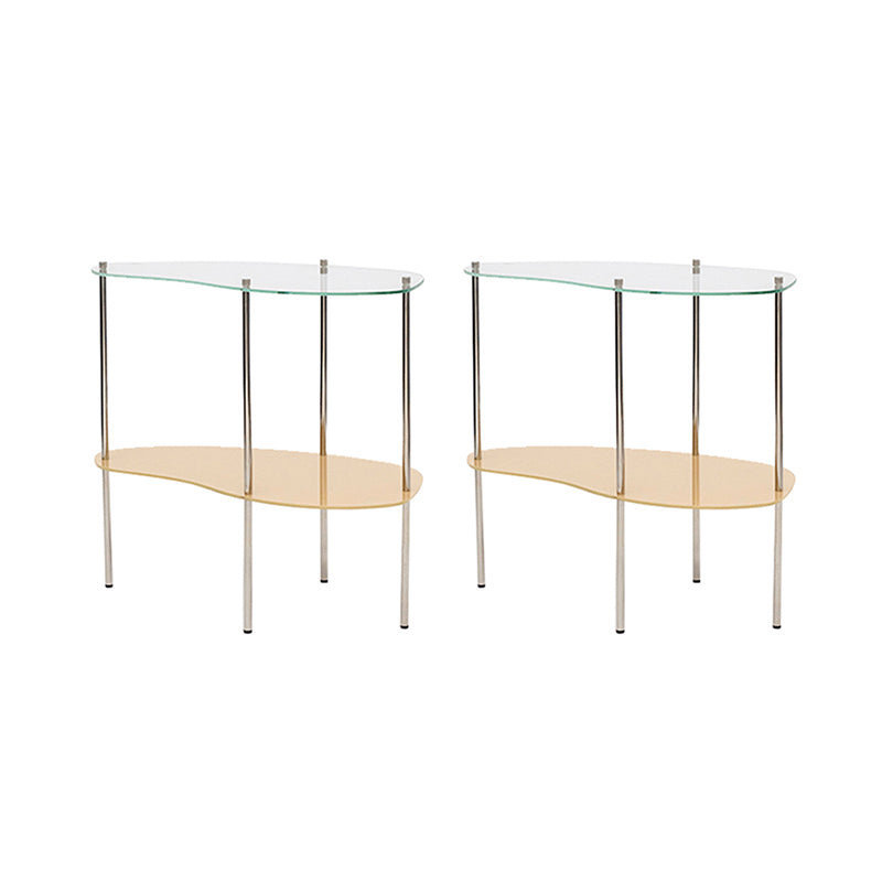 Modern Glass 2-shelf Side Table 4 Legs Sofa Side Accent Table