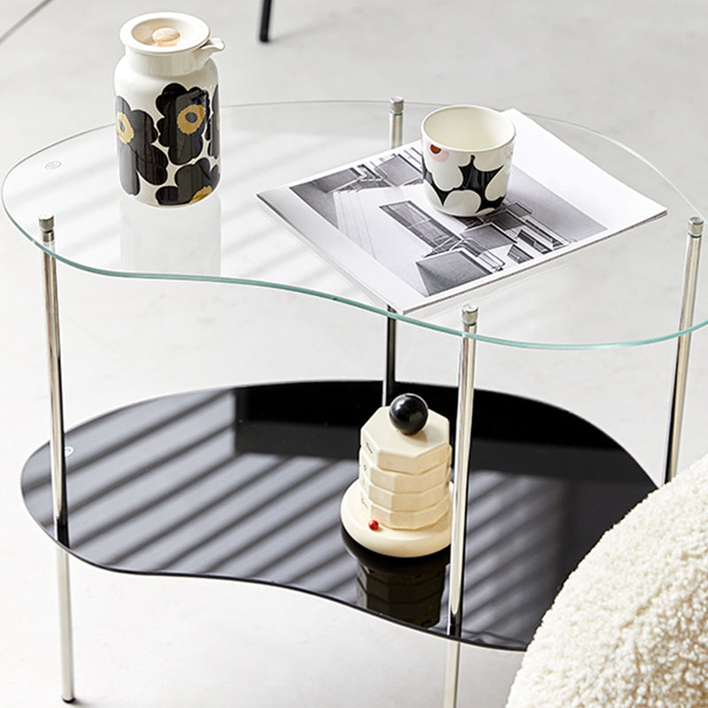 Modern Glass 2-shelf Side Table 4 Legs Sofa Side Accent Table