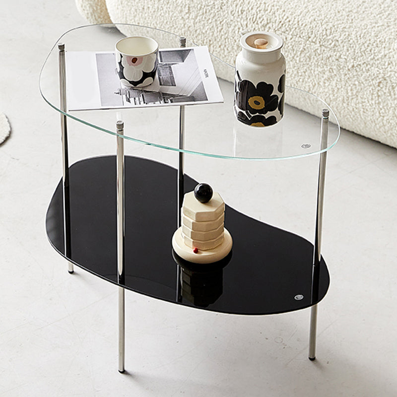 Modern Glass 2-shelf Side Table 4 Legs Sofa Side Accent Table