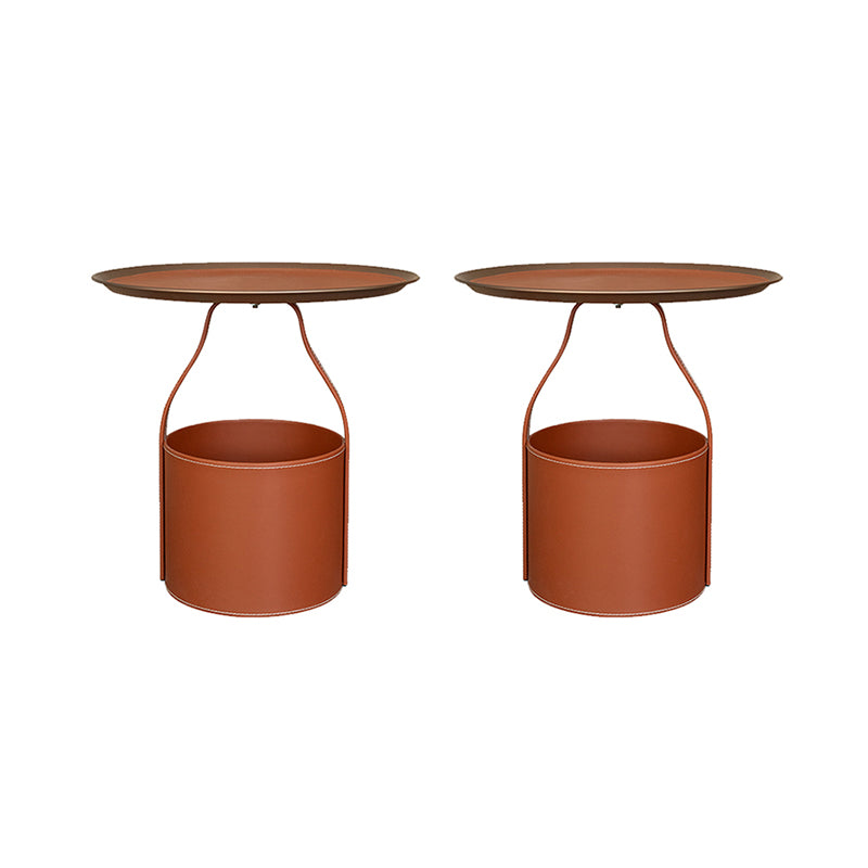 19.68" Wide Metal Side Table Round Tray Top Sofa Side Accent Table