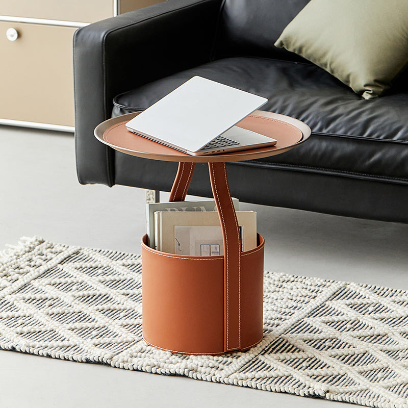 19.68" Wide Metal Side Table Round Tray Top Sofa Side Accent Table