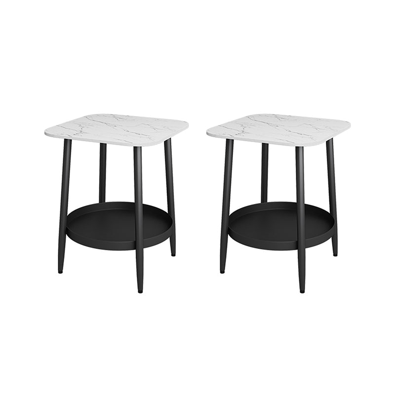 19.68" Tall Side Accent Table Stone Top 4 Legs End Table with Shelf