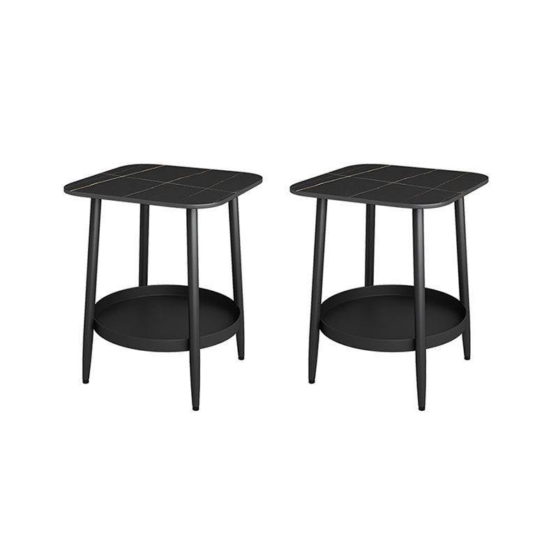 19.68" Tall Side Accent Table Stone Top 4 Legs End Table with Shelf