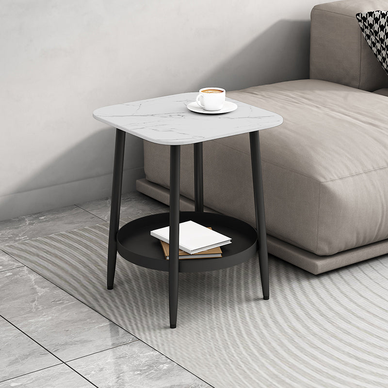 19.68" Tall Side Accent Table Stone Top 4 Legs End Table with Shelf