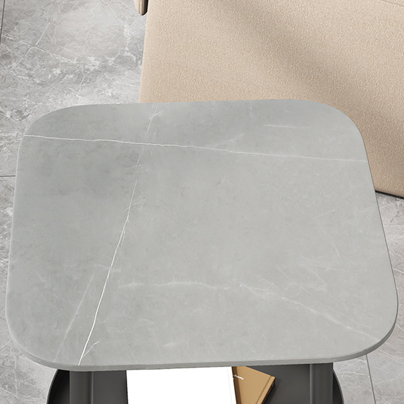 19.68" Tall Side Accent Table Stone Top 4 Legs End Table with Shelf