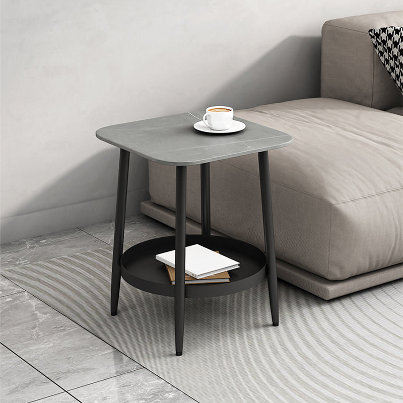 19.68" Tall Side Accent Table Stone Top 4 Legs End Table with Shelf