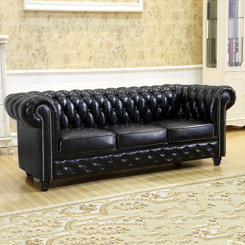Traditional Living Room Black Tufted Rolled Arm Standard Seating