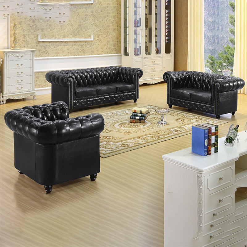 Traditional Living Room Black Tufted Rolled Arm Standard Seating